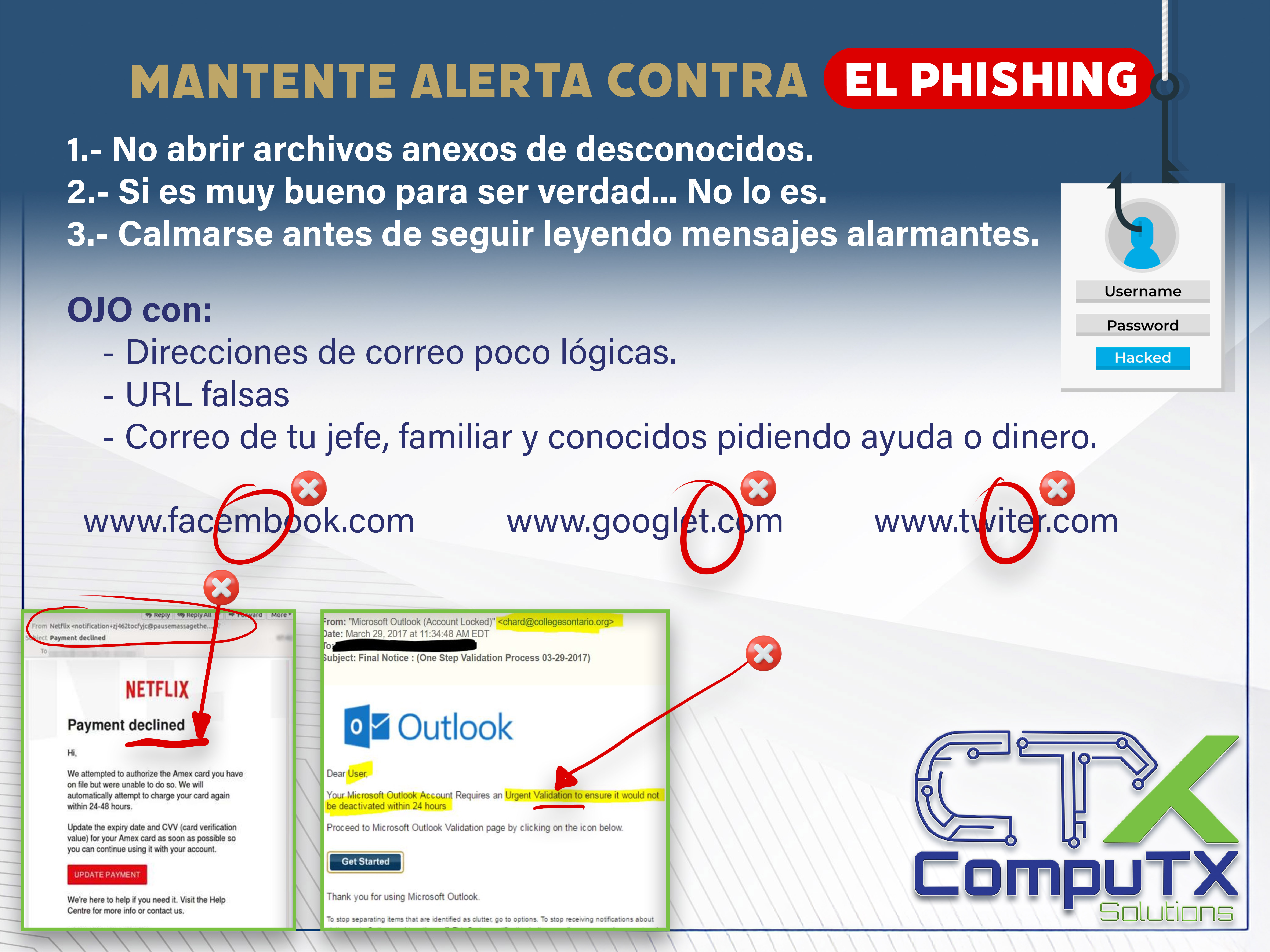 AVISO-Mantente alerta contra el pishing.